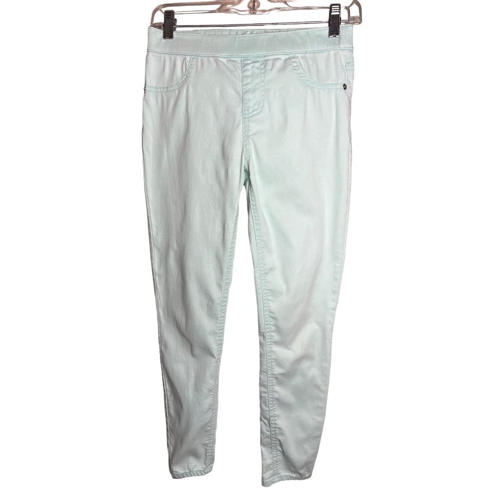 Justice women’s leggings size 14 mid rise light green pull on pockets straight l
